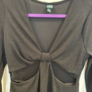 Black Bodycon Dress Long Sleeve Plunge